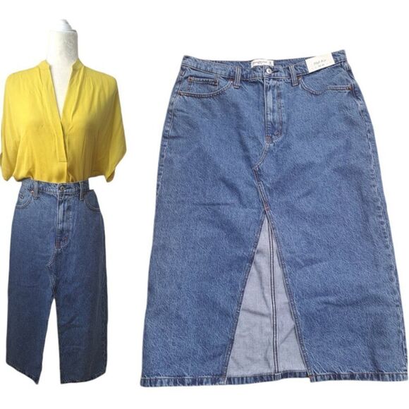 Abercrombie & Fitch Women's Denim Skirt Blue High Rise Boho 32/14 - Picture 1 of 10